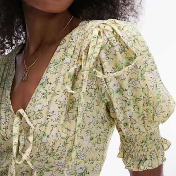Topshop Women’s Floral Yellow Green Mini Summer Dress New size 4 pretty! - Picture 2 of 13